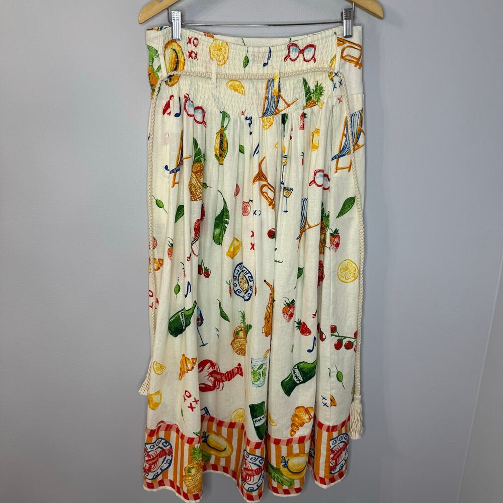 Calypso St. Barth Linen Maxi Skirt Party Time Picnic Lobster Coastal Women's L - Picture 4 of 12